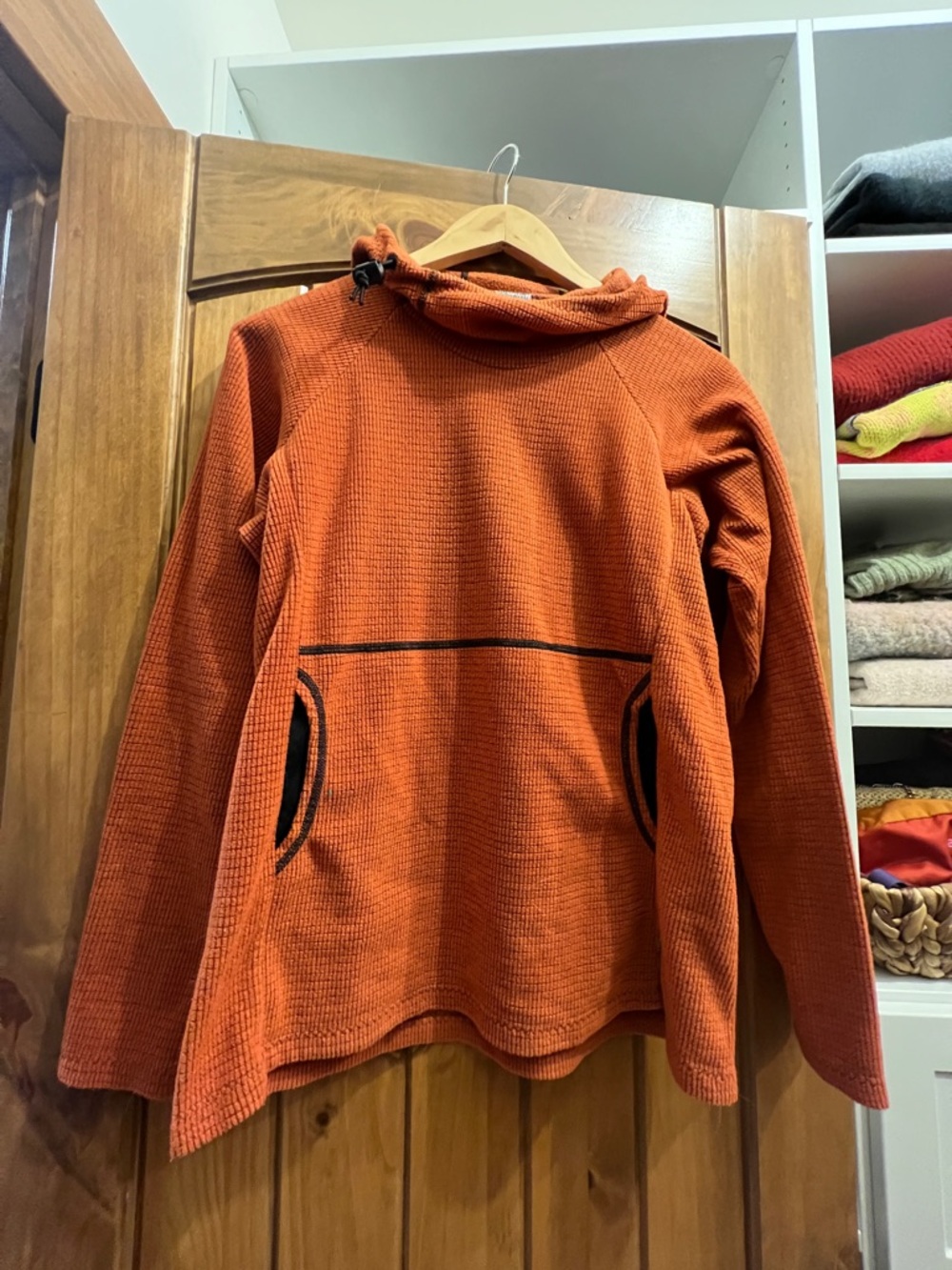 Melanzana Women's Waffle Knit Pullover in Rust Orange